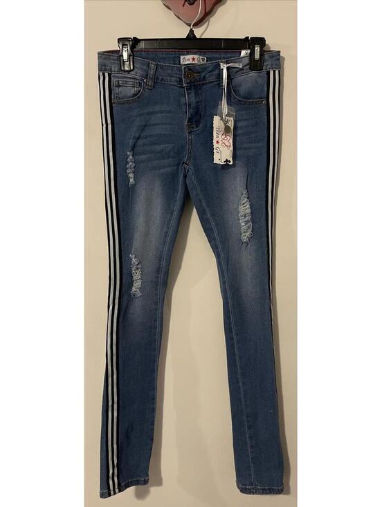 Other - Teen Gs NY Sz 16 Girls Blue Striped Skinny Distressed Denim Jeggings NWT! M1232